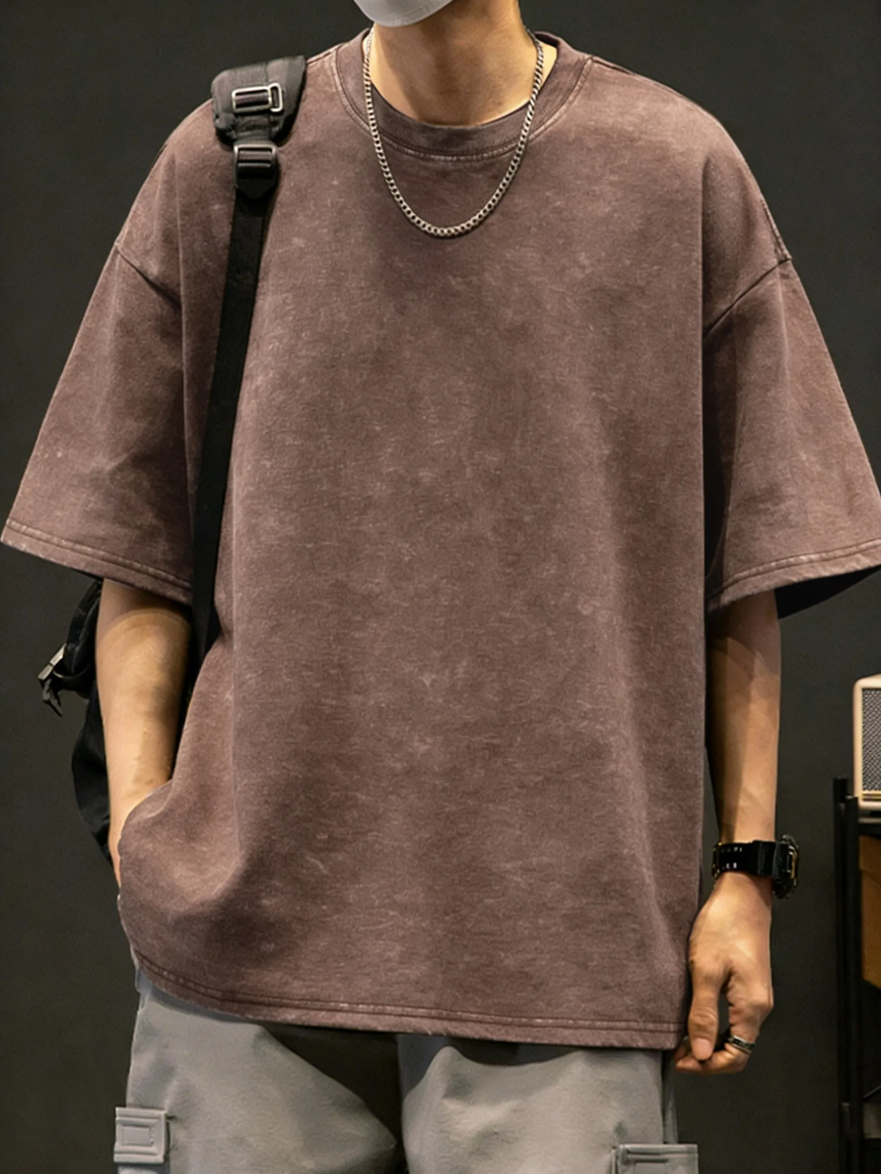 Solide Vintage Washed T-Shirts für Herren – Sommerliche, atmungsaktive Baumwoll-Kurzarmshirts für den Streetwear-Look, bequeme All-Match-Tops für junge Leute