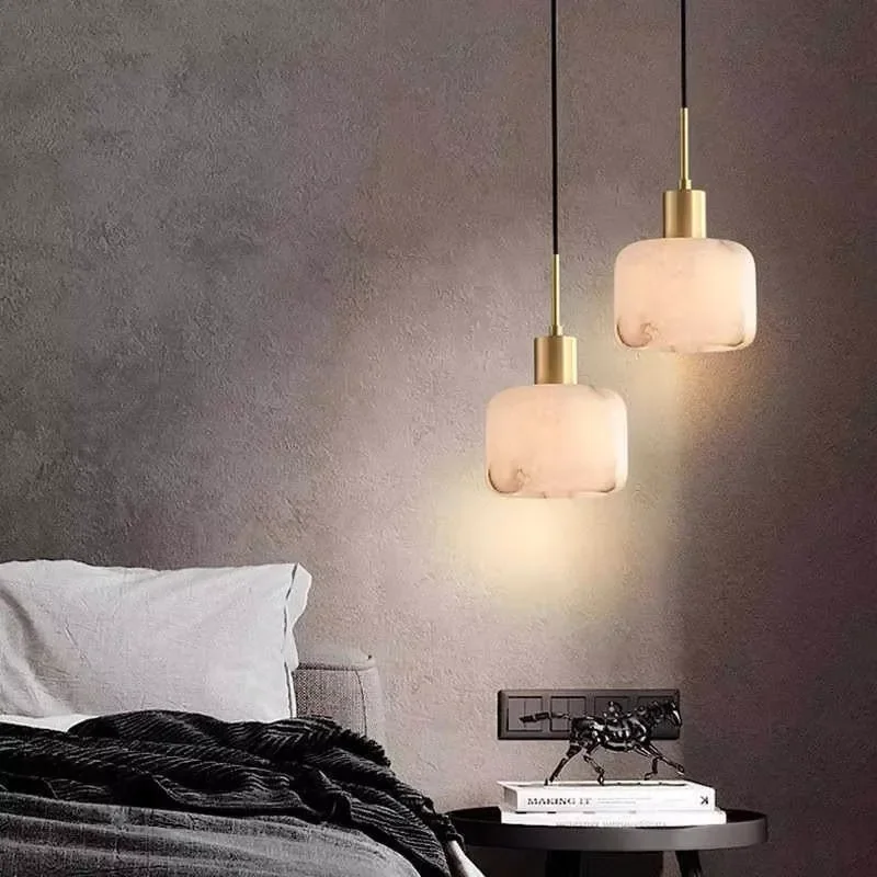 Modern Minimalist Natural Alabaster Small Chandelier Creative Lighting Fixture for Home Residential Cafe Decoration Projects