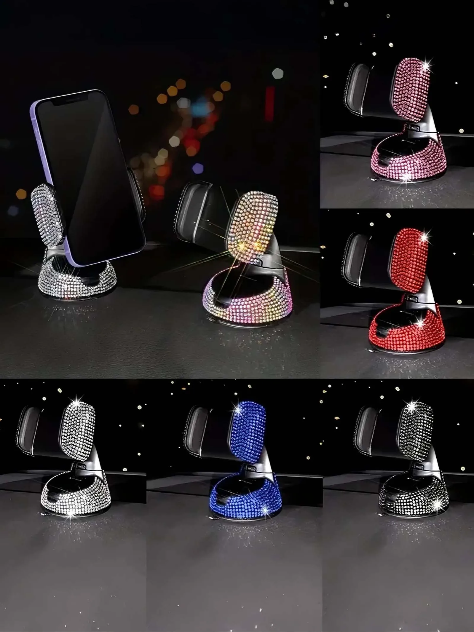 

Роскошный автомобильный держатель для телефона со стразами — многофункциональный вращающийся держатель на присоске, подходит для различных транспортных средств