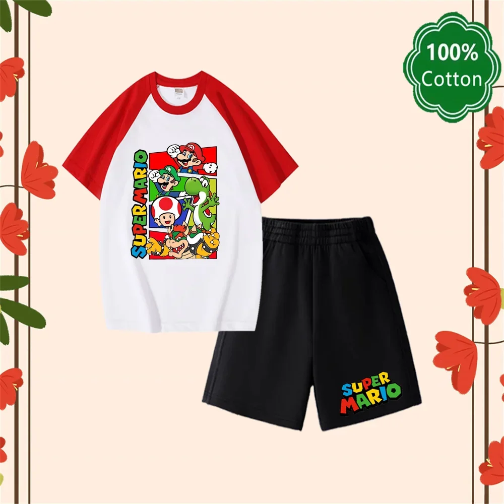 

Children's Clothing Super Marios Fashion Summer Girls Clothing Boy Sports T-shirt Shorts Set Children's Casual Sonic Tops Kids