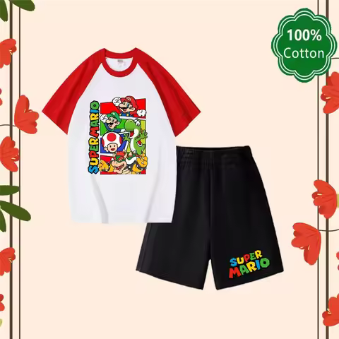 Children's Clothing Super Marios Fashion Summer Girls Clothing Boy Sports T-shirt Shorts Set Children's Casual Sonic Tops Kids