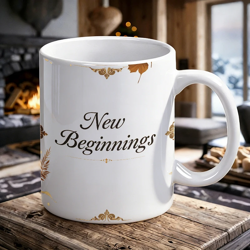 

Inspirational 'New Beginnings' Ceramic Mug, Coffee Mug, Milk Cup, Office Tea Cup, Drinking Cup, Gift for Friends, Fade-Resistant