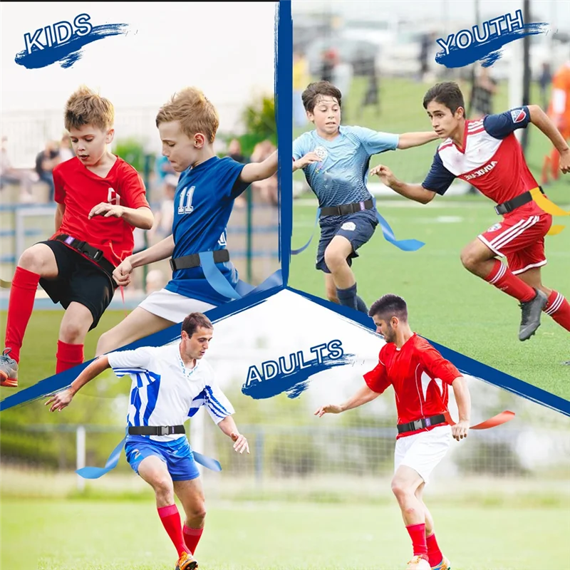 Cintos de futebol com bandeira AEF5, conjunto de futebol com bandeira ajustável para 14 jogadores para competição de treinamento esportivo