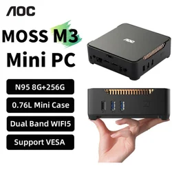 AOC мини пк MOSS M3 мини офисный компьютер N95 8G 256G DDR4 HDMI двухдиапазонный WiFi 4-ядерный 4-поточный процессор GPU карманный мини пк