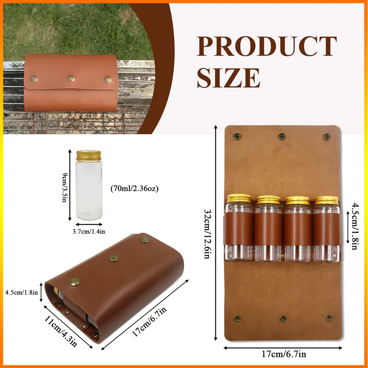 

FANDAO Portable Camping Spice Storage Bag 4 Spice Jars Camping Spice Set Kit Spice Containers PU Leather Outdoor Hunting