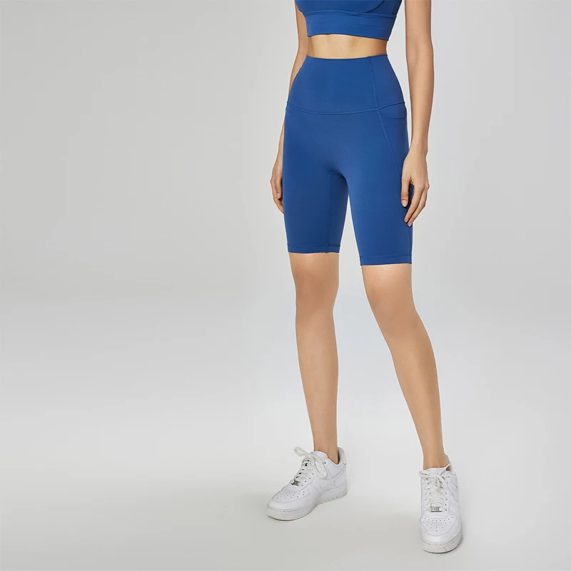 New Women\'s Slimming Super High Waist Fitness Sports Tights with Curved Side Pockets for Hip Lifting Peach Yoga Shorts