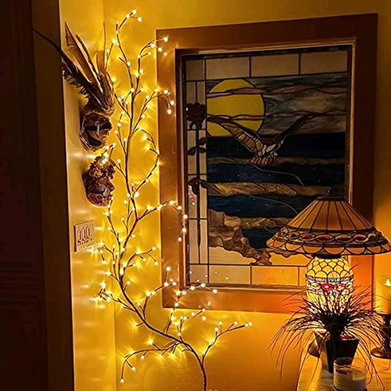 Decoração de natal iluminação rattan árvore led ramo luz sala estar quarto quente branco interior iluminação salgueiro rattan luz