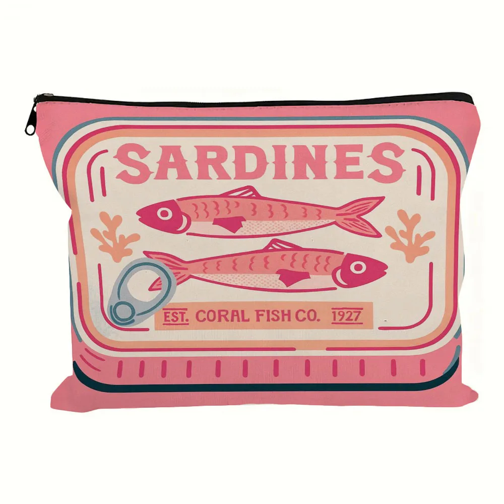 Unisex-Adult Mixed Color Trendy Mini Zipper Pouch Cosmetic Bag Multi-functional Storage with Olive Oil Sardines Design Portable