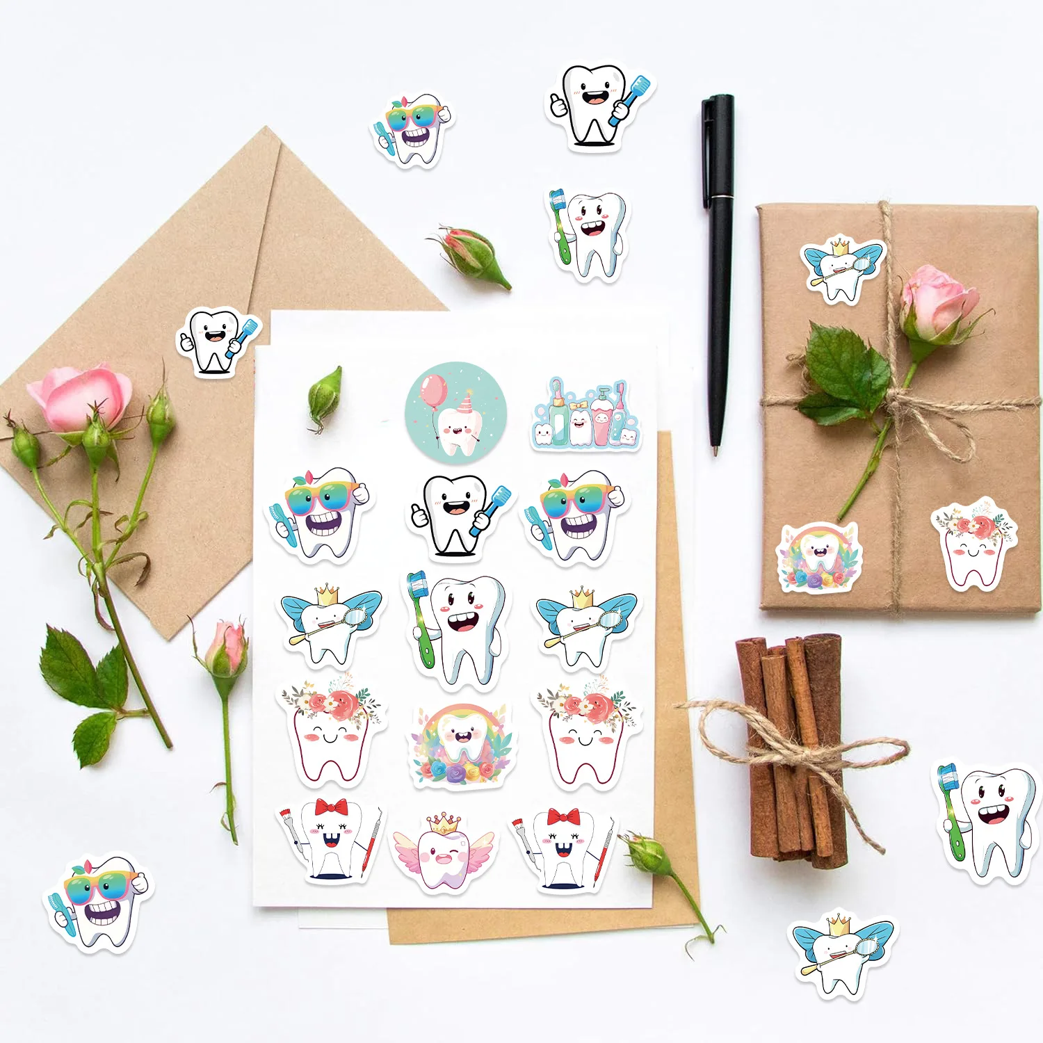 500 قطعة/لفة فرشاة الأسنان الصحية ملصقات الأسنان للأطفال لعبة صغيرة لطيفة لعبة ملصق DIY بها بنفسك هدية ختم التسمية الديكور #5