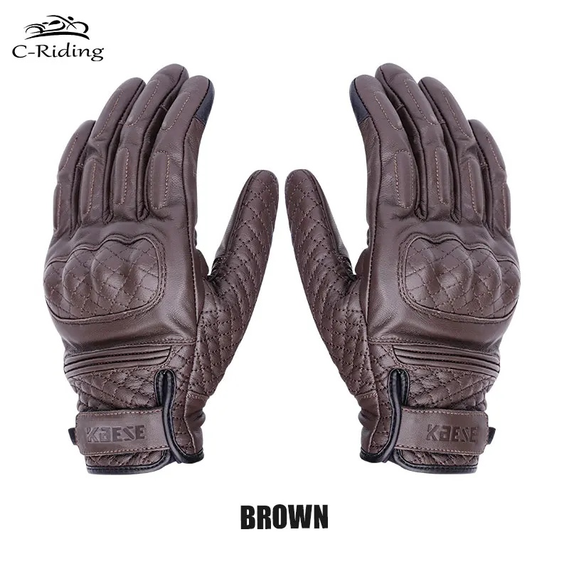 Classic Retro Goat Leather Gloves Motorcycle Gloves Black Full Finger Gloves Motorbike Locomotive Gloves Touch Screen Moto Glove