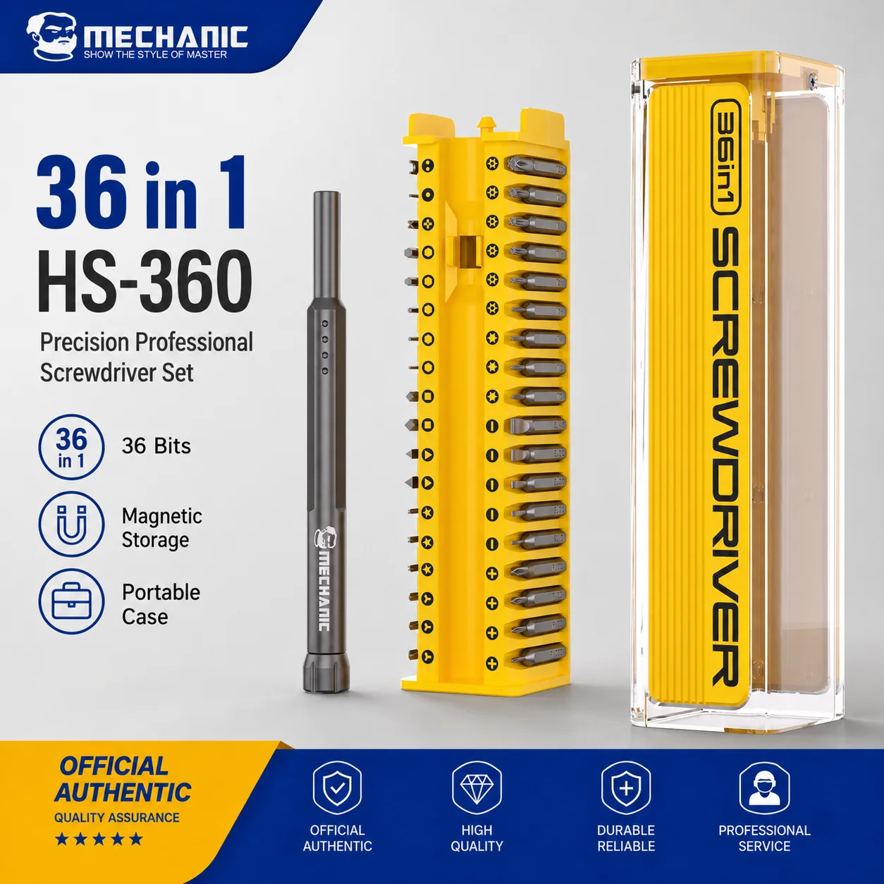 MECHANIC HS-360 36-in-1 Precision Screwdriver Set Magnetic Bits for iPhone Phone Laptop Electronics Disassembly Repair Tool Kit