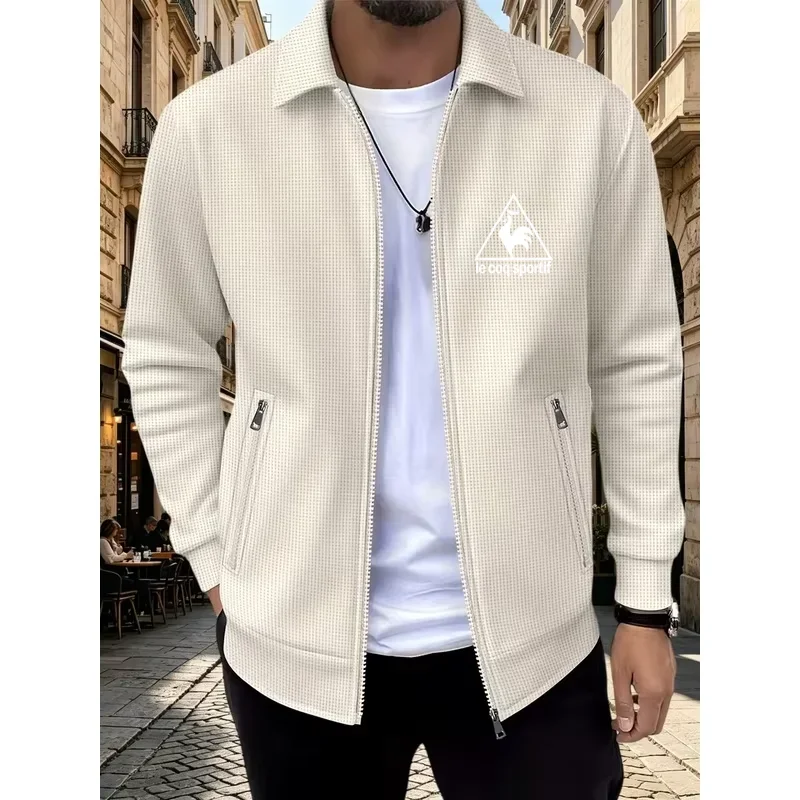 Chunqiu Men's Stand-Up Collar Zip-Up Jacket with Chicken Pattern Print, Long-Sleeved Neutral Fitted Street Style Coat view 4