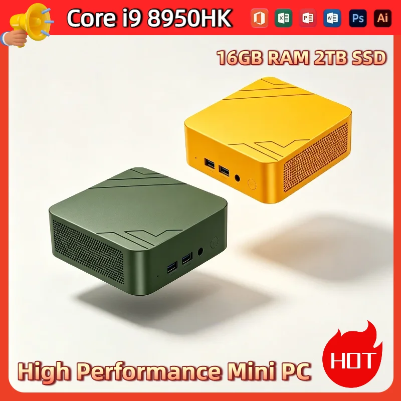 PC Mini Core i9 8950HK 16GB RAM 2TB NVMe SSD Triple 4K Display Desktop WiFi6 High Performance Office Home Small Computer Pro