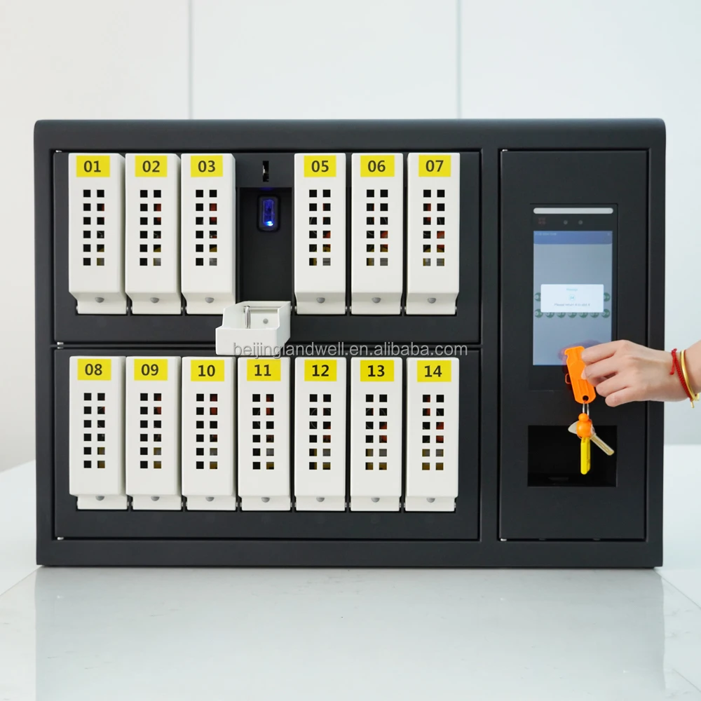 14-Key RFI-Based Smart Key Cabinet With Key Lock Cold Rolled Steel Black & White For Cars