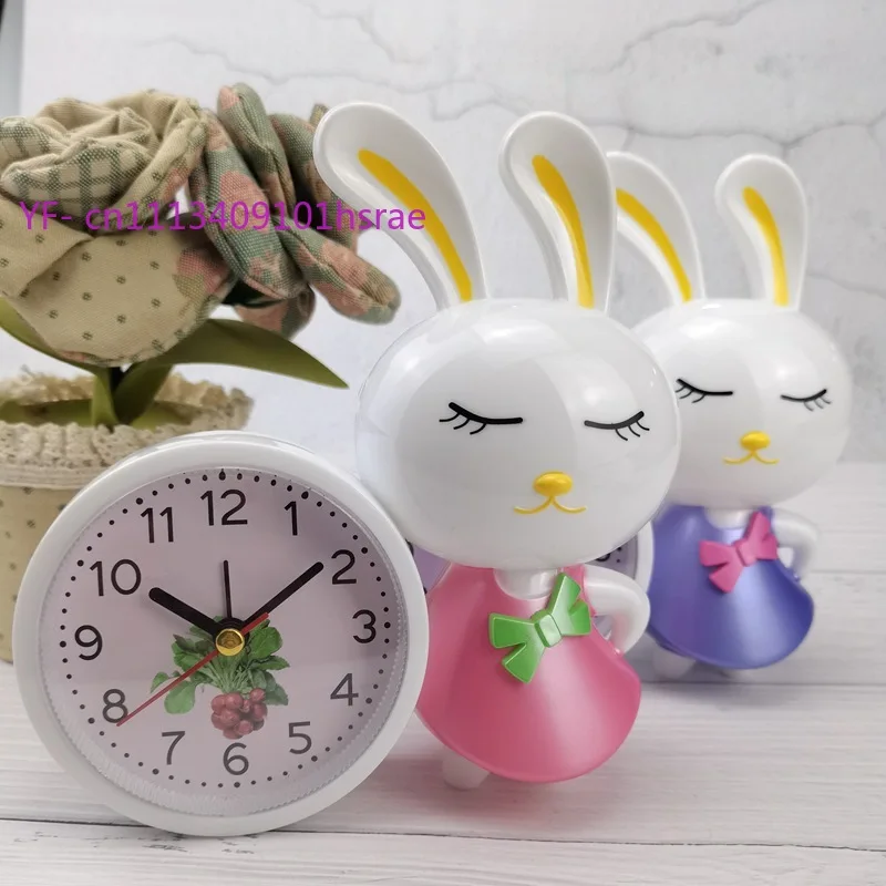 Cute Rabbit Kids Alarm Clock, Mute Cartoon Bedside Clock, DC030 Multifunctional Student Home Bedroom Clock