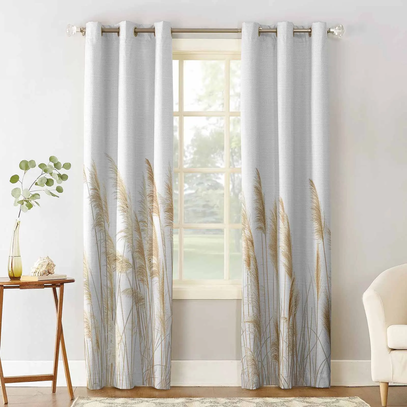 Retro Autumn Reed Grass Hand Drawn Curtains for Living Room Window Decoration Curtains in Home Kitchen Luxury Bedroom Drapes