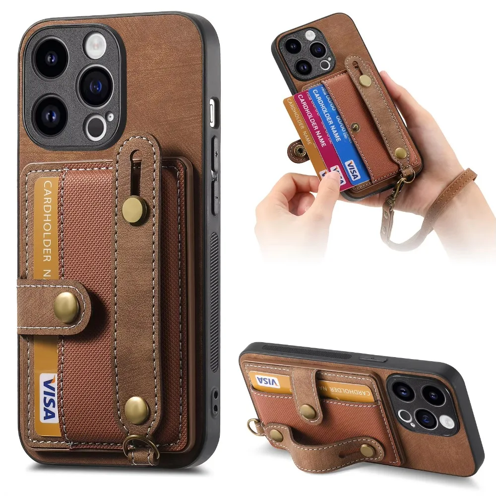 

Wrist Strap Wallet with Card Holder Phone Case for IPhone 17 Air 16e 13 12 Mini 16 15 14 Plus 11 Pro Max Shockproof Cover