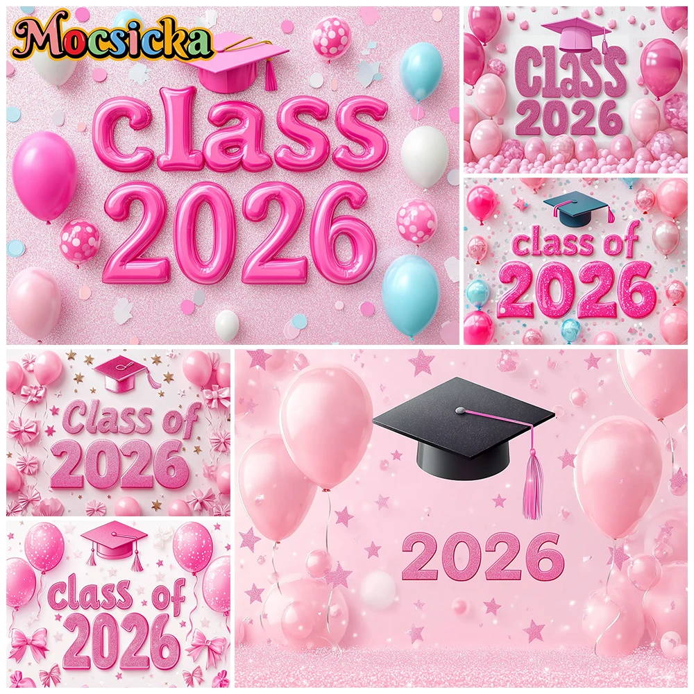 Mocsicka Class Of 2026 Photography Wall Background Graduation School Student Portrait Photo Backdrop Pink Decor Studio Wallpaper