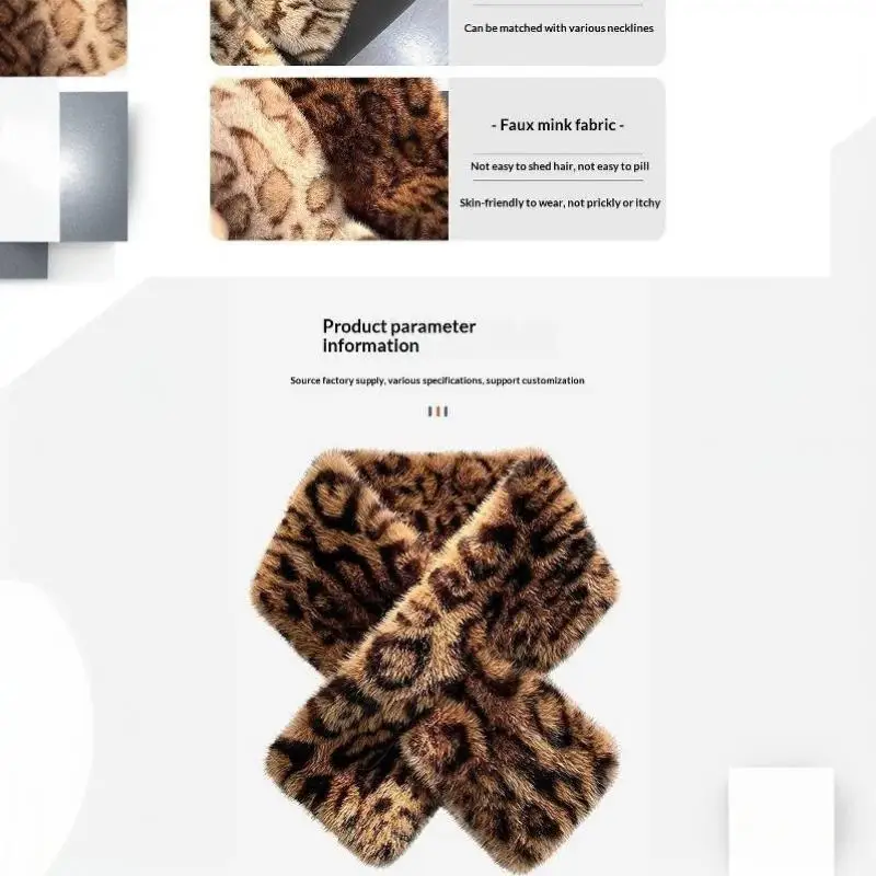 Schal mit Leopardenmuster aus Kunstfell, ultraweich, flauschig, bietet hervorragende Wärme, ideal für den Winter, zum Tragen im Freien und im Alltag. – Detail 12