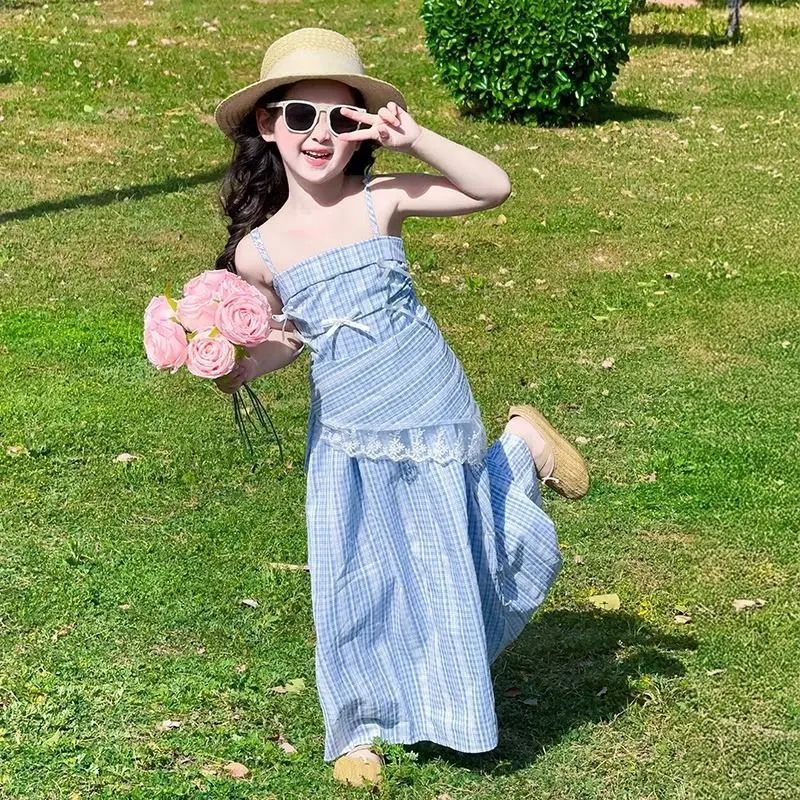 

Girls Skirt 2025 Summer New Childrens Clothing Korean Style Girl Baby Senior Feeling Lace Princess Skirt Casual Simple Daily