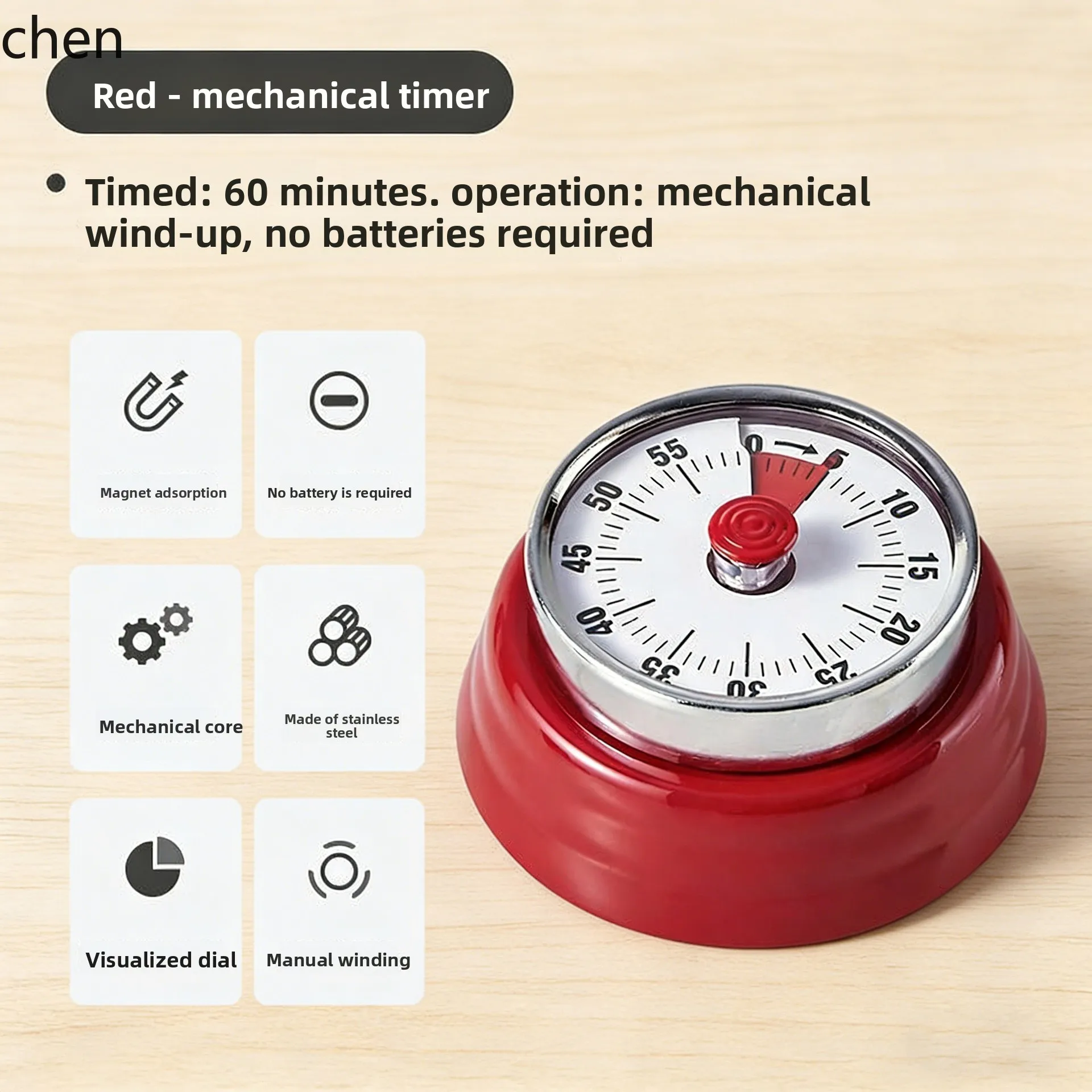 ZML-style magnetic mechanical timer - stainless steel kitchen timer with alarm and countdown function