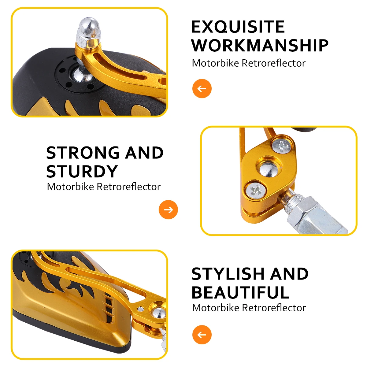 

Motorcycle Rearview Mirror 360°Rotated Adjustable Golden Wide Angle Vision Suitable Most Bikes Off Road ATVs UTVs