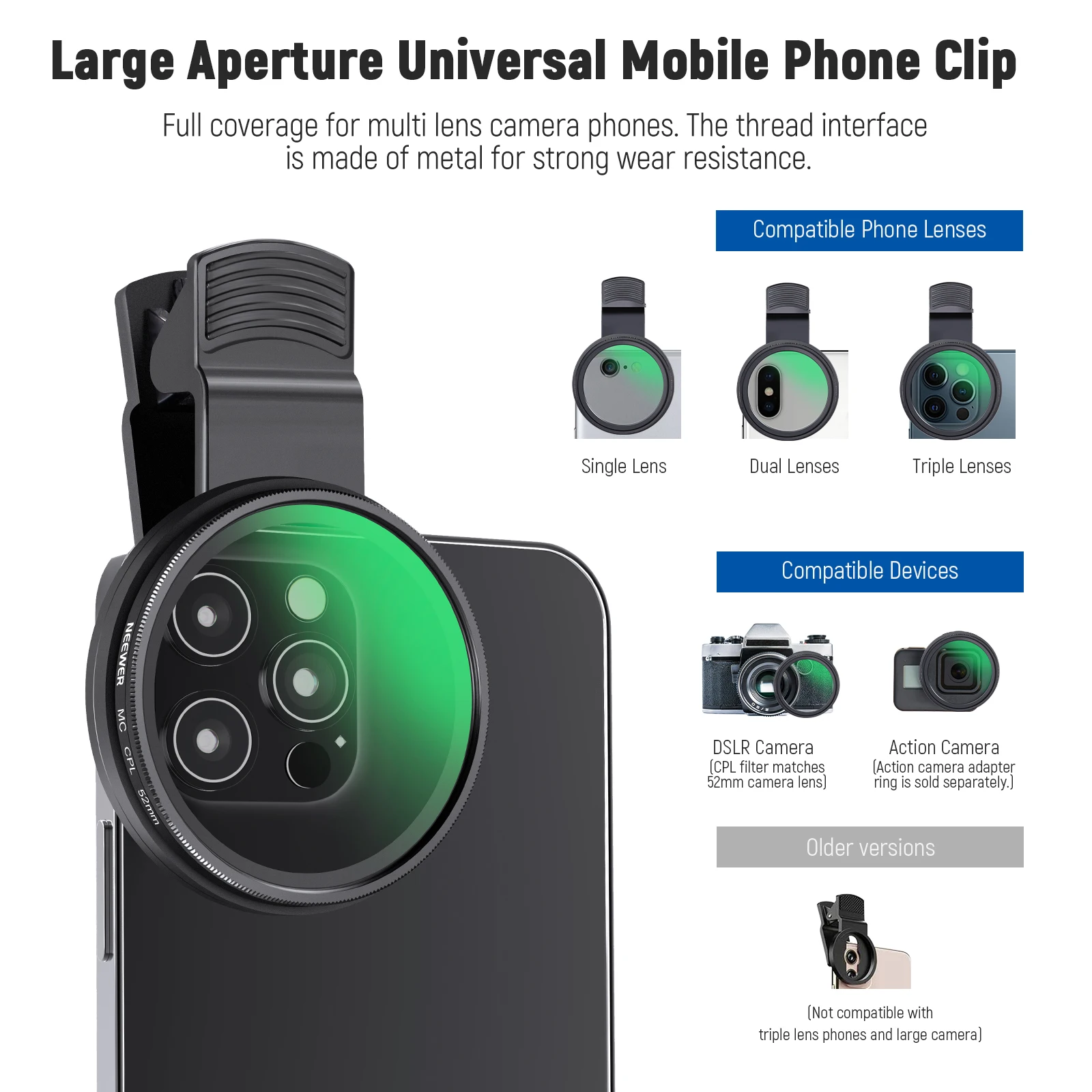 NEEWER 52mm Filtr CPL do telefonu, okrągły filtr polaryzacyjny z klipsem do aparatu iPhone Samsung Android — zdjęcie produktu 5