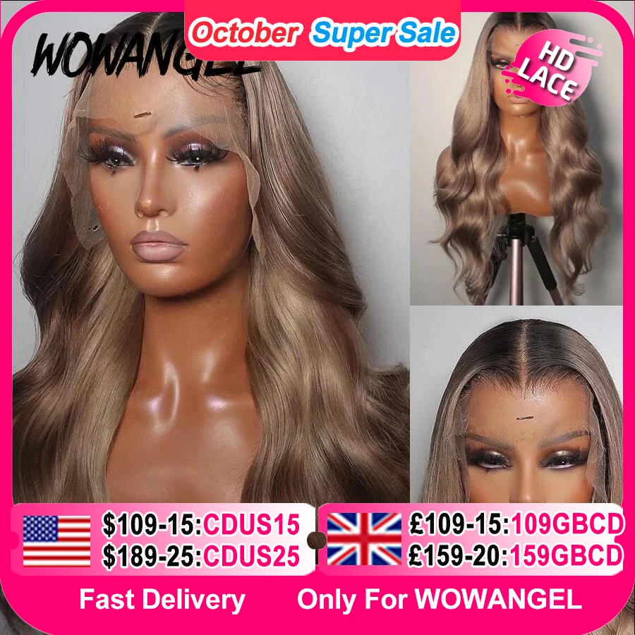 28 pollici Biondo Cenere Onda Del Corpo Reale HD Anteriore Del Merletto Parrucca Dei Capelli Umani Pelli di Fusione Ombre Parrucche Colorate 13x6 Parrucca Frontale Del Merletto Pieno Glueless