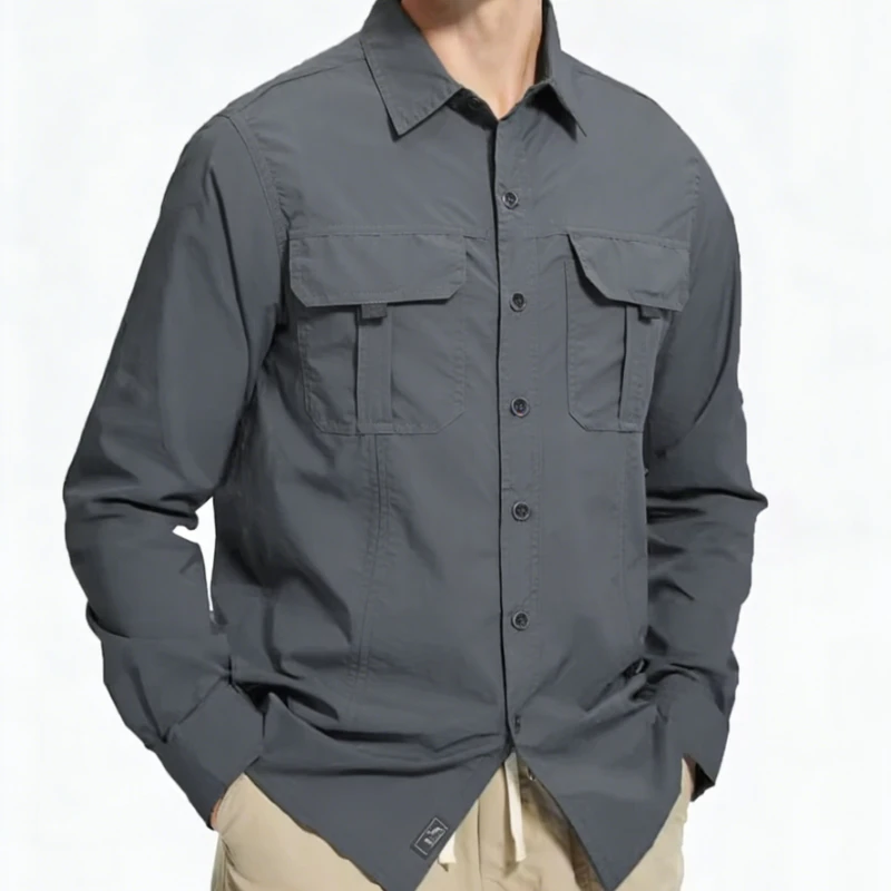 

Men Outdoor Work Shirt Long Sleeve Breathable Lightweight Multi Pockets Top Camping Hiking Training Fishing Work Casual Wear