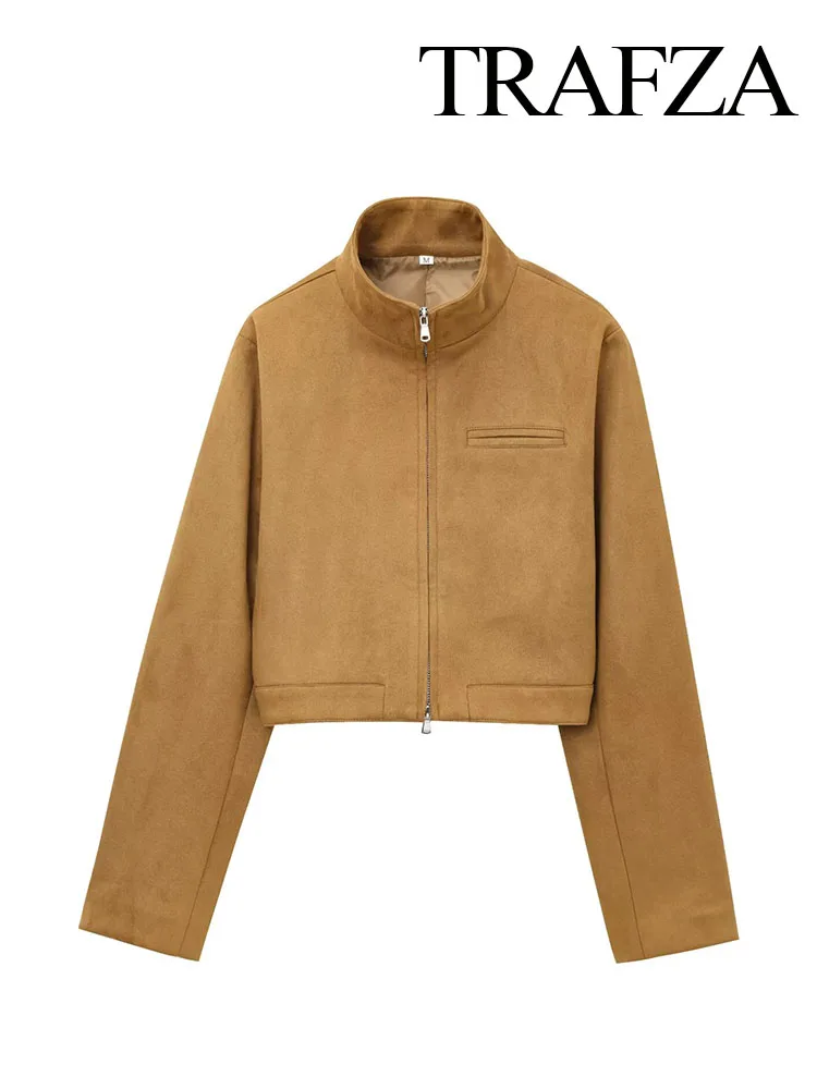 HH 2025 Woman's Autumn High Street Coat Solid High Collar Long Sleeves Zipper Female New Fashion Slim Pocket Short Jackets