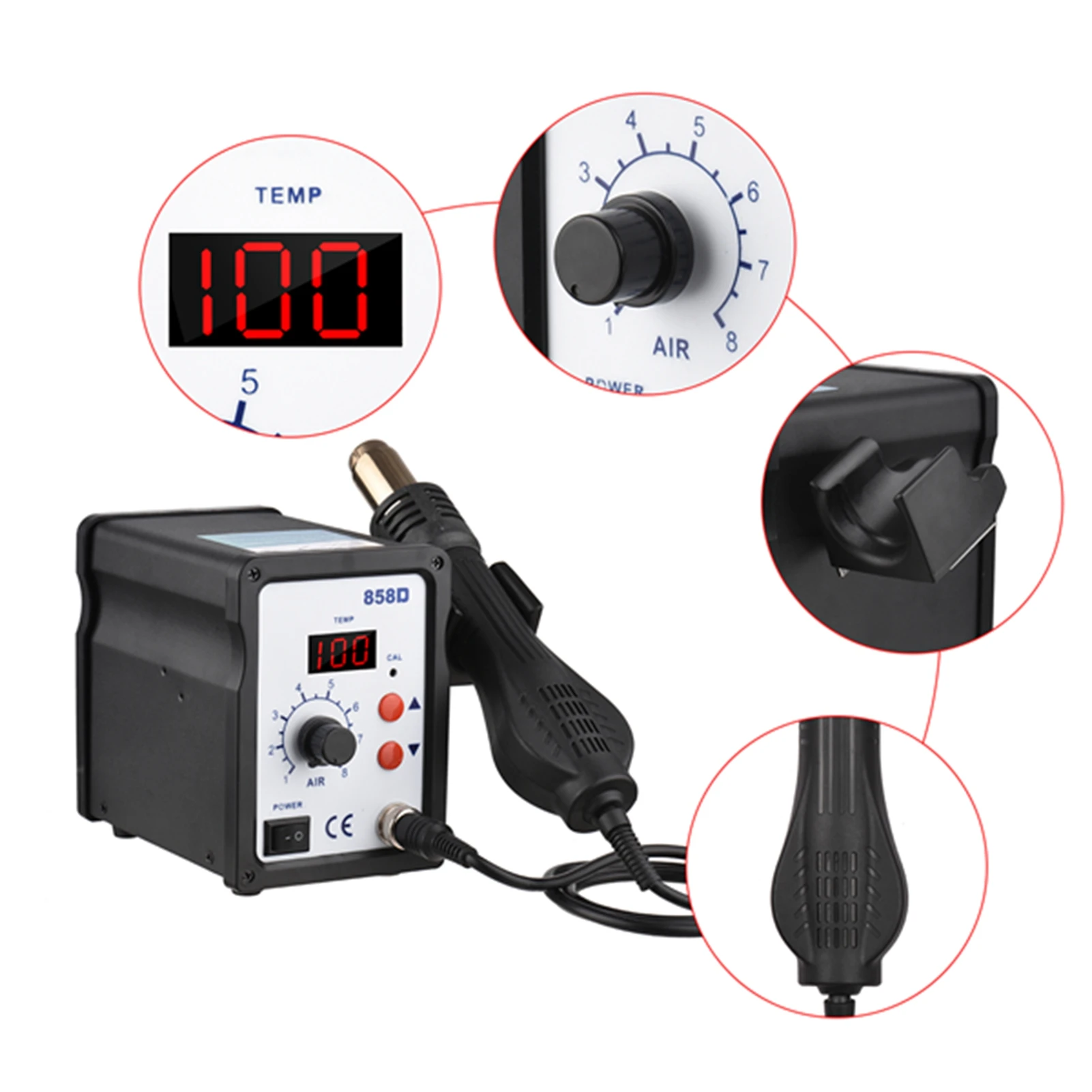 

700W Brushless Hot Air Rework Station LED Digital 100-480℃ Adjustable Airflow BGA PLCC Electronics Repair Tool
