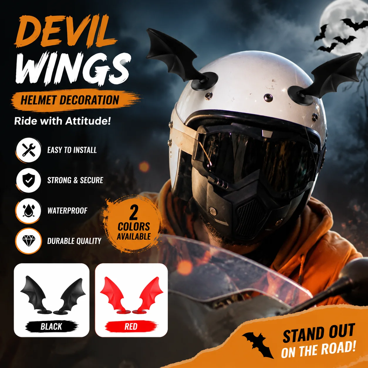 Bat Wings Helmet Stickers Self Adhesive Motorcycle Bike Helmet Decor Ornament Cute Gothic Riding Helmet Party Cosplay Decoration