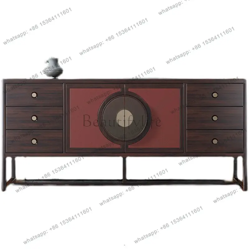 New Chinese-style solid wood dining side cabinet, entrance storage integrated decorative locker