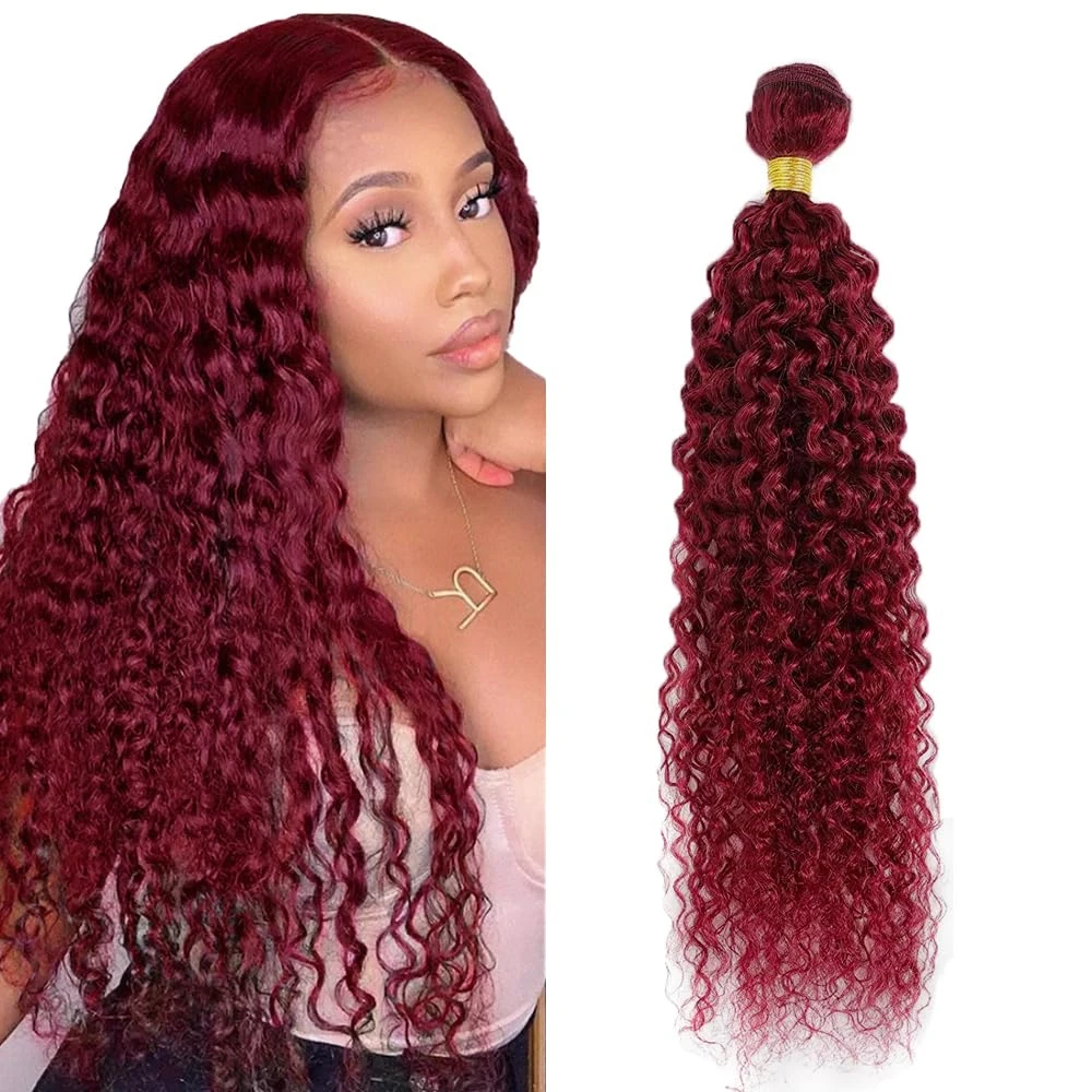 Burgundy 100% Human Hair Bundles Jerry Curly Brazilian Hair Weaving Red 99J Kinky Curly Human Hair Bundles 95g/pc 1/3/4 Bundles
