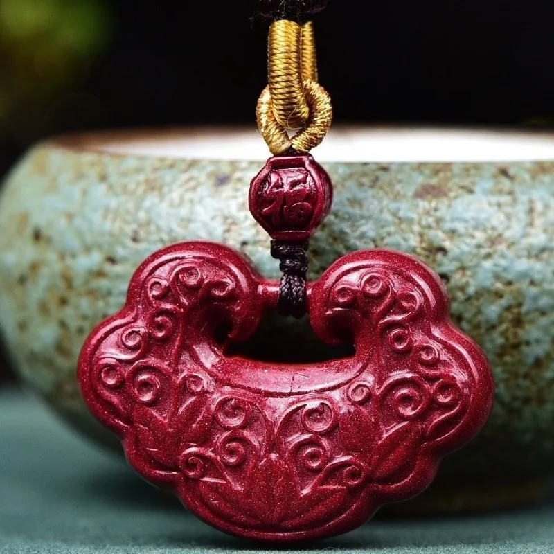 

Модное ожерелье с подвеской Cinnabar Jade Lotus Ruyi Lock, ювелирные изделия, китайский исцеляющий женский и мужской подарок на удачу, цепочка на свитер