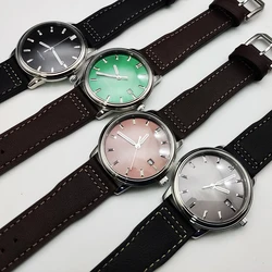 39MM Grey Dial Fashion Men's Watch Mechanical Solid Case Automatic Movement Men's ClockB Leather Strap