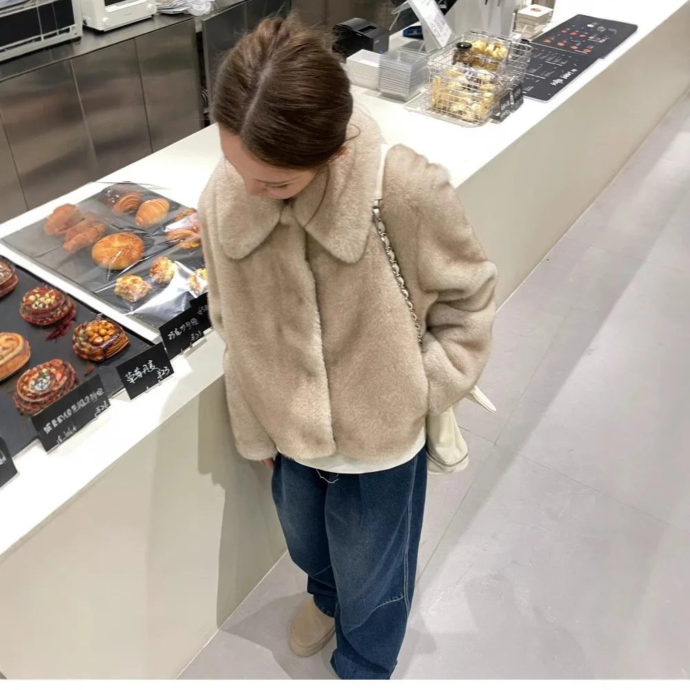 Short Coat Women Faux Fur Coats Thick Warm Turn Down Collar Y2k Streetwear Elegant Overcoat Jackets Open Stitch Autumn Winter