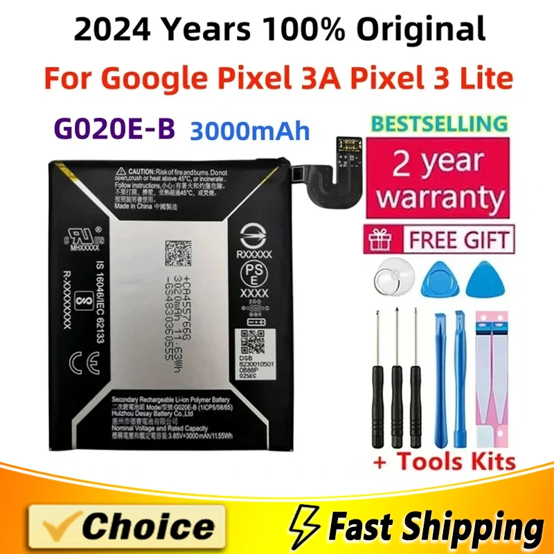 

3000mAh Original High Quality Battery G020E-B For HTC Google Pixel 3A 3 Lite,Brand New Replacement Phone Lithium Battery+Tools