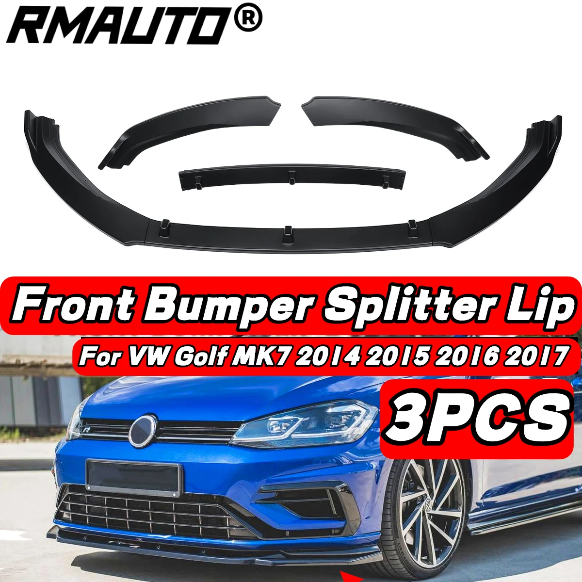 3PCS Car Front Bumper Splitter Lip Spoiler Diffuser Guard Body Kit Cover For Volkswagen For VW For Golf MK7 2014 2015 2016 2017