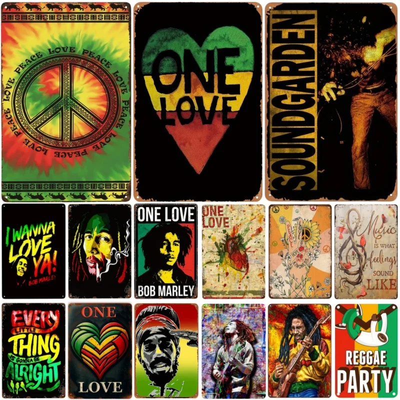 One Love Music Peace Vintage Metal Tin Sign - Retro Outdoor Wall Decor for Garage, Restaurant, Coffee Bar & Living Room