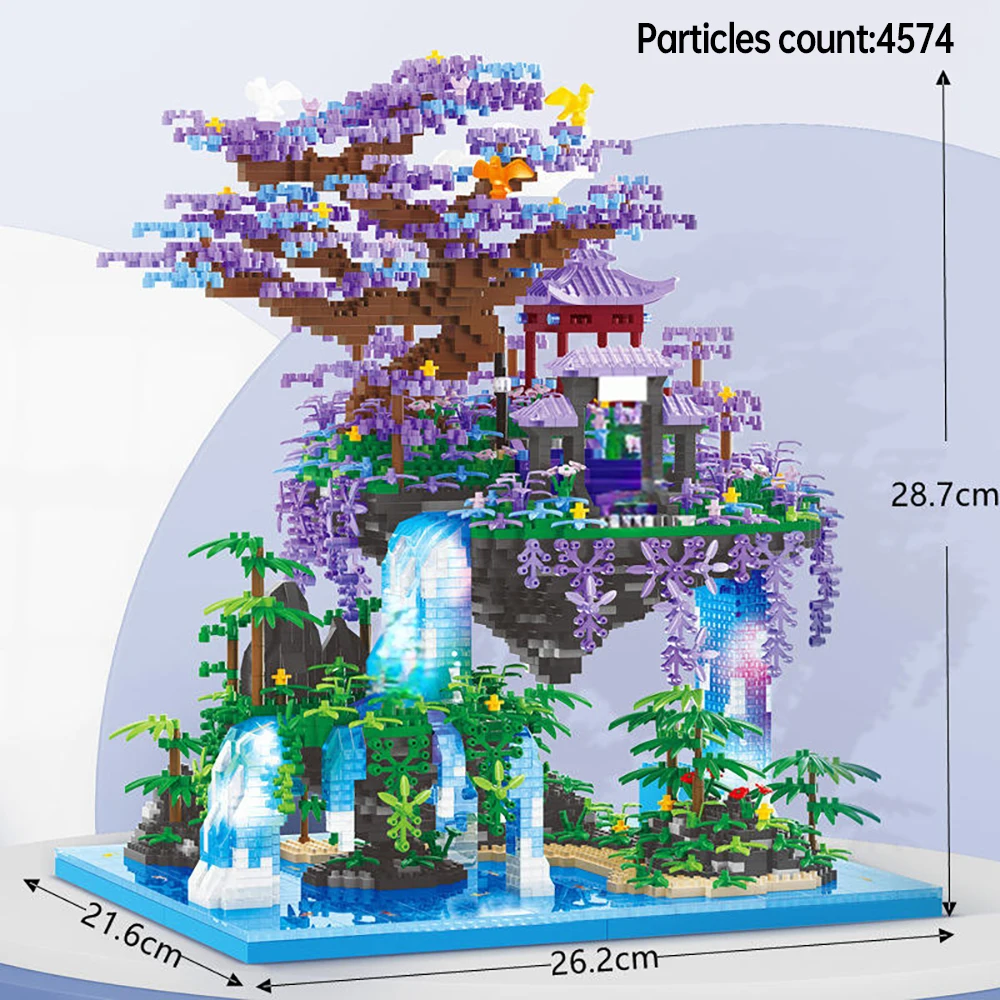 4574 pçs arquitetura antiga chinesa flor de pêssego lagoa castelo modelo bloco de construção conjunto tijolos diamante com luz brinquedos crianças presente