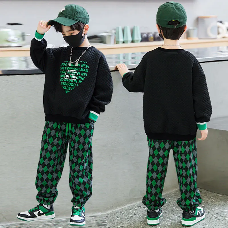 

New Spring Autumn Boys Cotton Contrast Sweatshirt+Sweatpant Set School Kids Tracksuit Child Outfit Student Jogging Suit 4-14Yrs