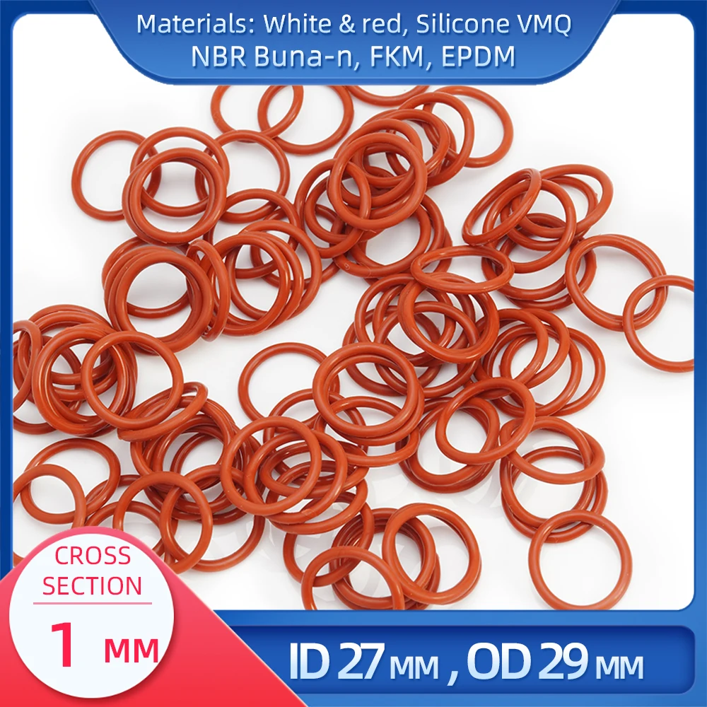 

O Ring CS 1mm ID 27mm OD 29mm Material With Silicone VMQ NBR FKM EPDM ORing Seal Gasket