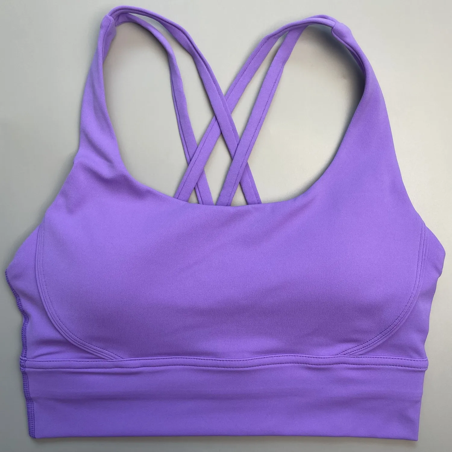Einfarbiges Damen-Fitness-Yoga-BH-Top, weich, eng anliegend, für umfassendes Training, Joggen, Fitnessstudio, Sportunterwäsche, mit gekreuztem Rücken und Brustpolster – Detail 5