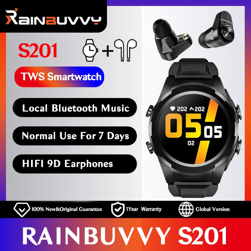 

Rainbuvvy S201 Smart Watch With Bluetooth Earphones Body Temperature Thermometer Full Touch Screen Sport Wristband