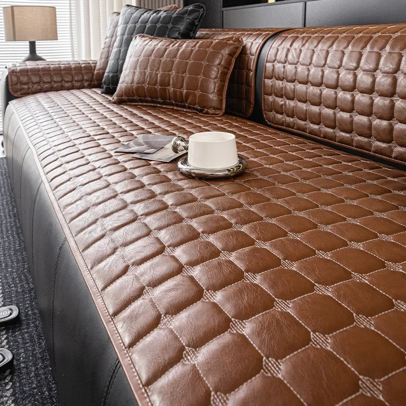 Leather Block Sofa Cushion 2026 New Season Anti Slip Cushion Wear-resistant and Anti Cat Scratch Multi Size Sofa Cover Cloth