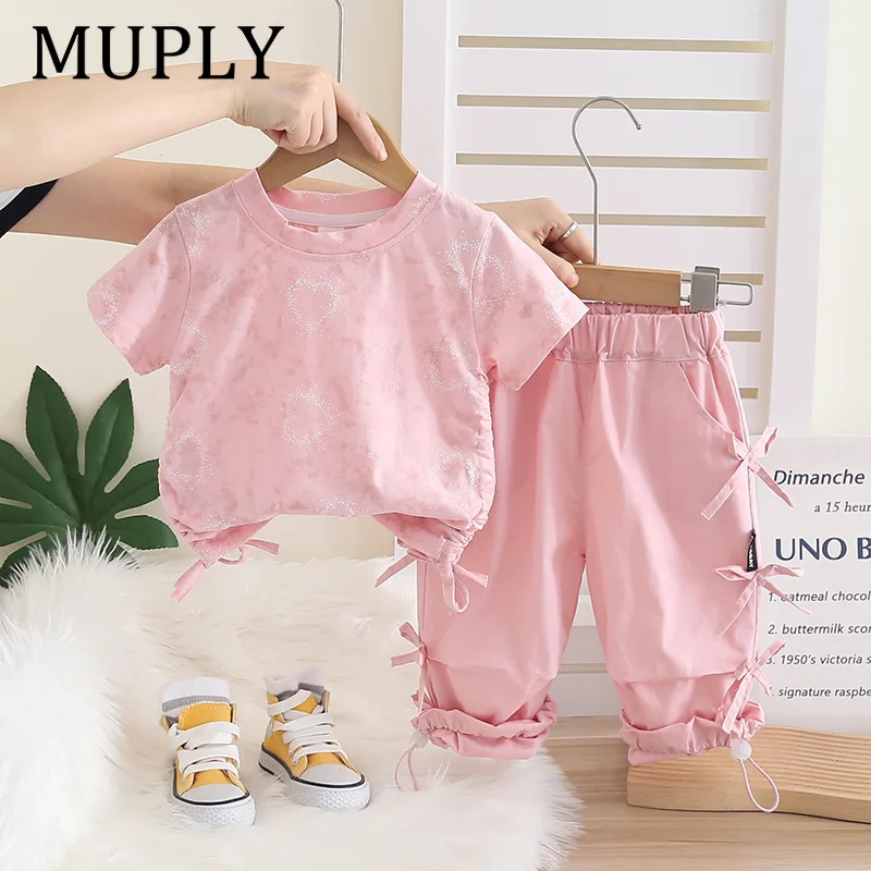 New Toddler Girls 2Pcs Outfit Sequin Butterfly Print T-shirt and Bow Shorts Set 0-5T Cute Kids Summer Casual Clothes