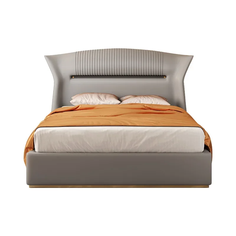 

Light luxury leather bed 1.8 meters leather art bed master bedroom atmosphere wedding bed simple soft bag ins