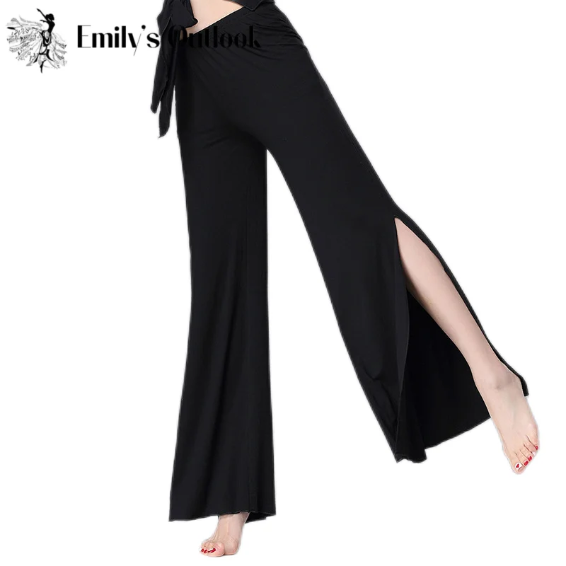 Calça feminina de dança do ventre com fenda alta, calça lounge modal solta, confortável calça dançarina de perna larga, treino, split