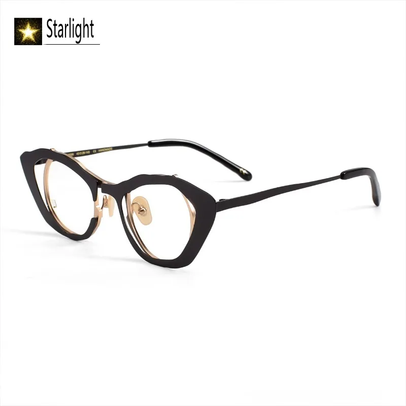 

Новая высококачественная оправа для очков «кошачий глаз» для мужчин IP двухцветная гальваническая титановая оправа для очков для мужчин и женщин для чтения при близорукости 150 мм